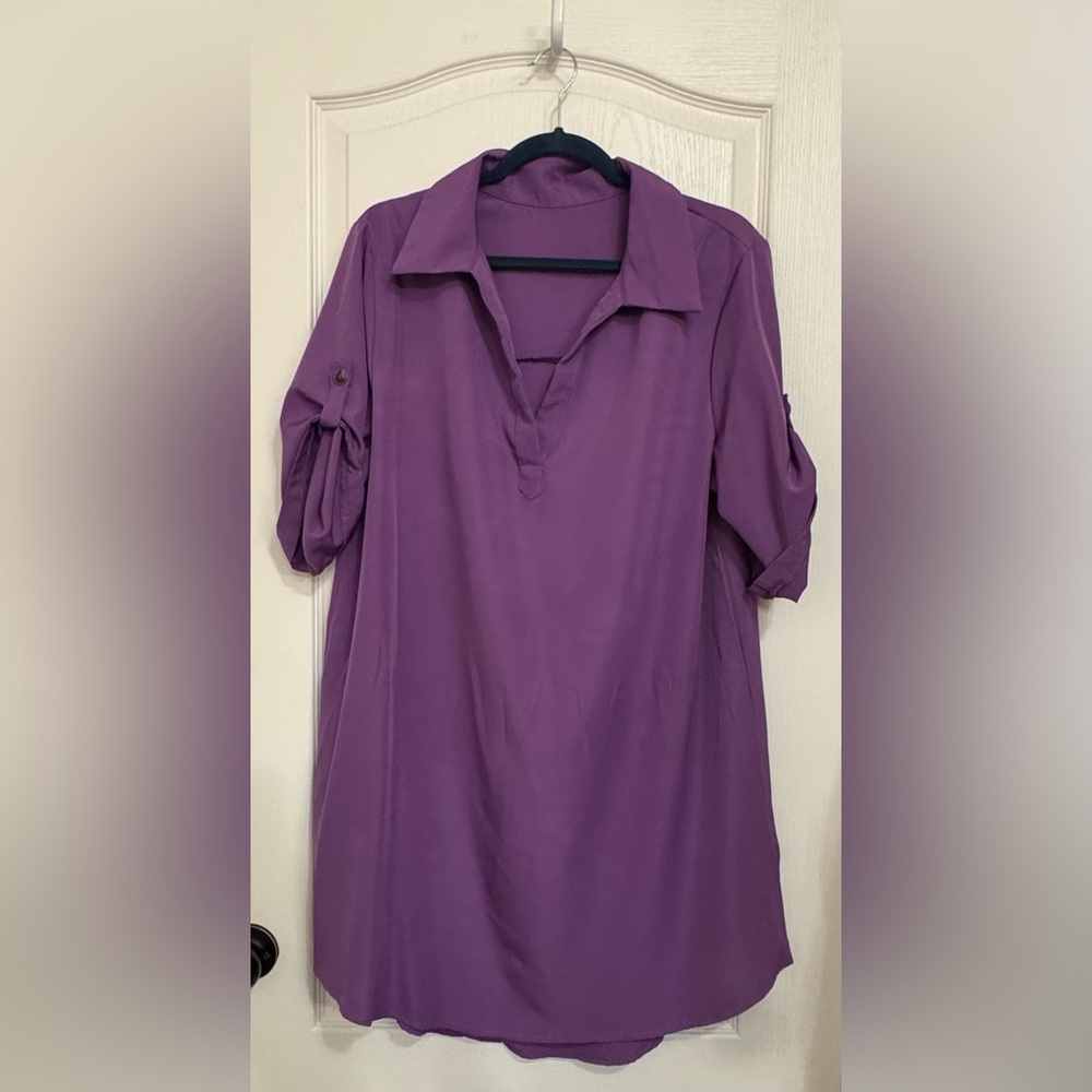 SHEIN Lavender Collared V-Neck Roll-Tab Midi Dress